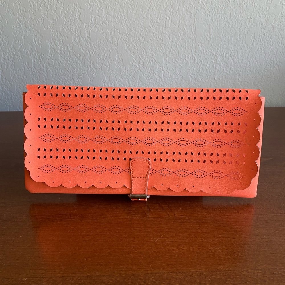 American Eagle Outfitters AE Laser-cut Coral Clutch Wallet | Neon Orange